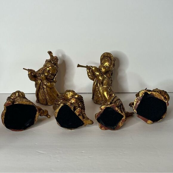Vintage ARP Paper Mache Light‎ Figurine Musicians Gold Gilt 6” Japan Set of 6 - Picture 9 of 12